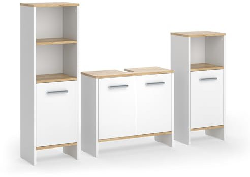 Vicco Badmöbel-Set Karli, Weiß/Goldkraft Eiche, 3-teilig