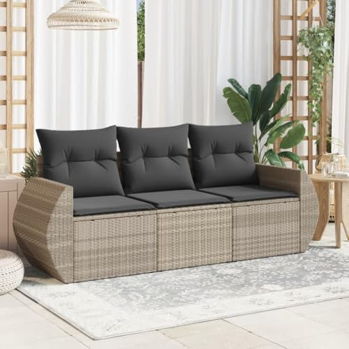 LVHUIDEH 3er Set Gartenmöbel, Garten-Sofagarnitur mit Kissen, Sitzgruppe, Wetterfest Terassenmöbel, Hellgrau Poly Rattan