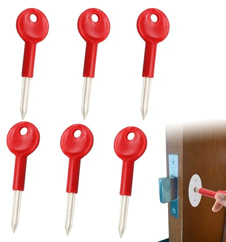 6Pcs Universal Security Star Keys, Red | Premium Zinc Alloy Security Brass Bolt Key, Plastic Handle, For Doors Windows Fire Doors, Pipe Wells Locks Security Racks