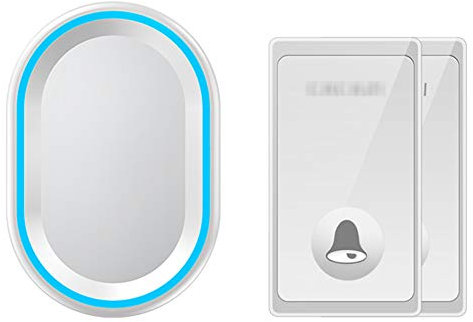 LKLNCXC Doorbell Wireless Doorbell,IP44 Door Chime 2 Buttons And 1 in Receivers with Blue Flash Light 4 Adjustable Volume Levels 58 Melodies,Fit for Home Office Store,1-2(2)