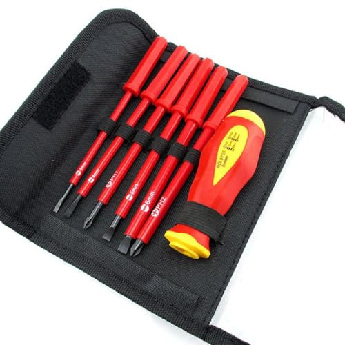 QUXVUIS 7pcs Insulated Screwdriver Set Professional Rustproof CR-V Slotted PH/SL High Voltage Resistant Hand Tools Driver