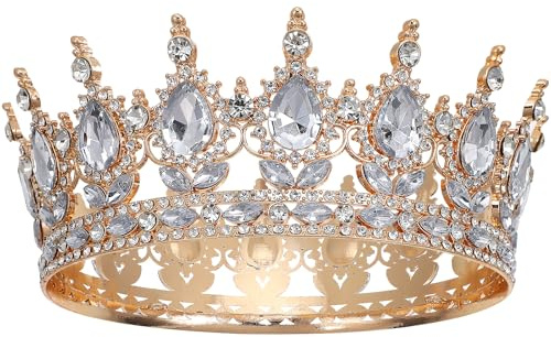 UKCOCO Volle Runde Brautkrone Damen Tiara 15 cm Strass-Kristall Barock Diadem – Haarstabile Befestigung für Hochzeit, Karneval, Geburtstag – Geschenk für Braut & Prinzessin