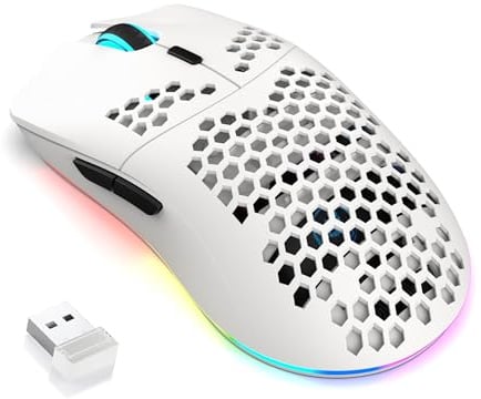 CROSS ZEBRA Mouse da gioco per PC T66, BT/2.4G wireless/cablato, guscio leggero a nido d'ape, programma macro, luce RGB fredda, batteria grande 650 mAh, 3600 DPI, per PC Gamer, bianco