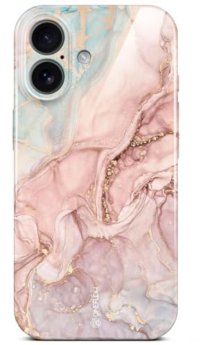 ONEFLOW Bliss Cover für iPhone 17 Hülle in Marmor Optik, Designer Case Handy Schutzhülle mit Kameraschutz, Muster Hardcase Glitzer Handyhülle marmoriert, Rosa Grau