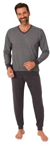 Normann Herren Schlafanzug Langarm Pyjama mit Bündchen in eleganter Optik mit V-Hals