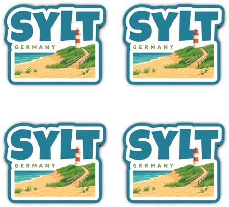 Aufkleber: 100 mm, 4 Stück - Sylt Germany Leuchtturm Strand großer Vinyl Sticker Auto Boot