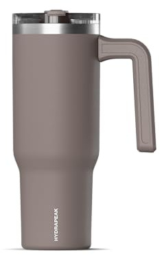 Hydrapeak Voyager 32 oz Tumbler with Handle and Straw Lid | Reusable Stainless Steel Water Bottle Travel Mug Cupholder Friendly | Insulated Cup (Mocha)