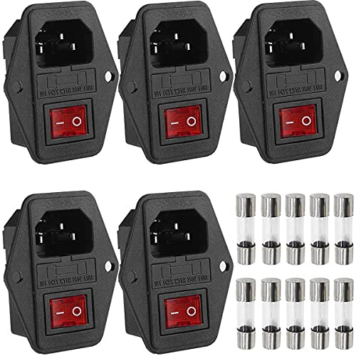 HAAMNING7 Enchufe de módulo de entrada 5 uds, toma de corriente con interruptor basculante IEC320 C14 5A interruptor de fusible macho 10A 250V toma de corriente de 3 pines
