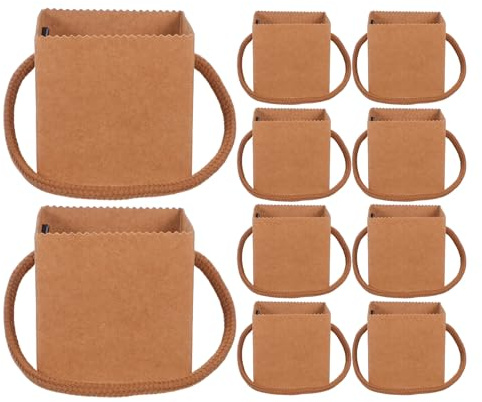 IWOWHERO 50pcs Waterproof Kraft Paper Flower Wrapping Bags with Handles 2.5x2.5 Floral Tote Boxes for Succulent Plants, Mini Bouquets, Packaging and Party Use