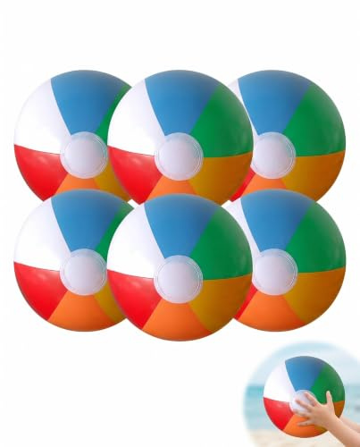 BTACGWP Balones de Playa Inflables Pack 6, 23 cm. Juguetes Acuáticos Duraderos y Fáciles de Inflar para Piscina y Arena. Diseño Seguro para Fiestas y Juegos Infantiles.