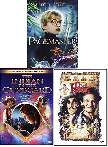 Books Neverland Indians Triple Magical Adventure Hook + Indian in the Cupboard & Pagemaster 3 DVD Family Fun Movie Bundle