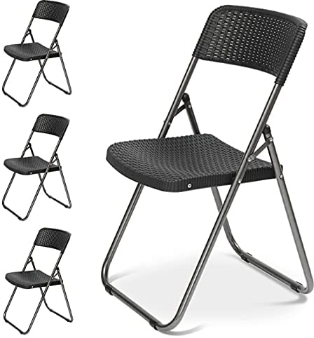 Sekey Klappstuhl 4er Set, Gartenstuhl Klappbar Rattan-Optik, Campingstuhl Wasserdicht bis 200 KG, Klappstühle Camping Balkon Garten, Schwarz