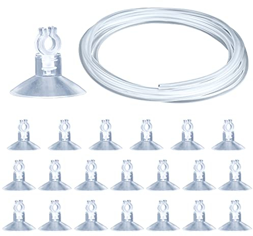 HC 20 Stück Aquarium Saugnapf und 4 m Luftschlauch, Schlauchhalter für 4mm Airline Luftschlauch, Saugnapf Clips Luftschlauch für Gaslieferung