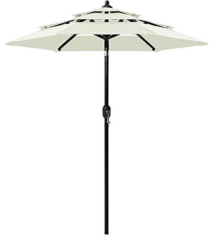 Tidyard Sonnenschirm mit Aluminium-Mast 3-lagig Ampelschirm Gartenschirm Marktschirm Strandschirm Kurbelschirm Schirm Terrasse Garten Sandfarben 2m