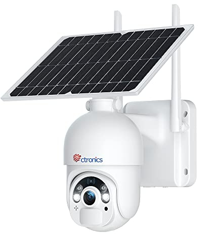 2.5K 4MP Ctronics Überwachungskamera Aussen WLAN Solar, 2560 * 1440P PTZ 100% Kabellose IP WiFi Kamera Outdoor mit Akku, PIR und Radar Erkennung, Farbige Nachtsicht mit Spotlight, IP66