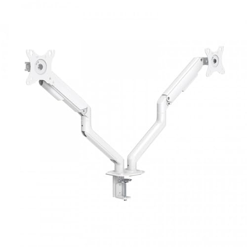 TOOQ DB4132TNR-W - Soporte de Mesa Giratorio e Inclinable para Pantallas de 17-32 Pulgadas, de Dos Brazos, Ajustable y Regulable con Mecanismo Asistido por Muelles, Color Blanco