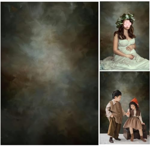 WaW Dunkelgrau Grün Ölgemälde Hintergrund Fotografie für Fotostudios 1.5x2.2m Klappbar Misty Nebel Fotohintergrund Vintage Elegant Porträt Fotoshooting, Video