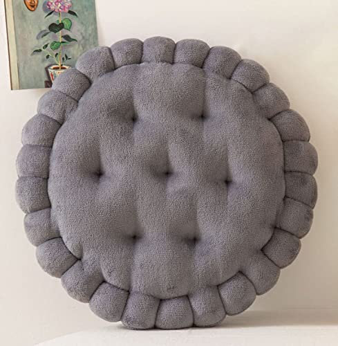 Biscuit Shaped Meditation Kissen Sitzkissen Round Cookie Chair Pad Square Floor Pillow Cushion für Stuhl Wohnzimmer Balkon Büro Sofa Yoga(40cm) (rund, grau)