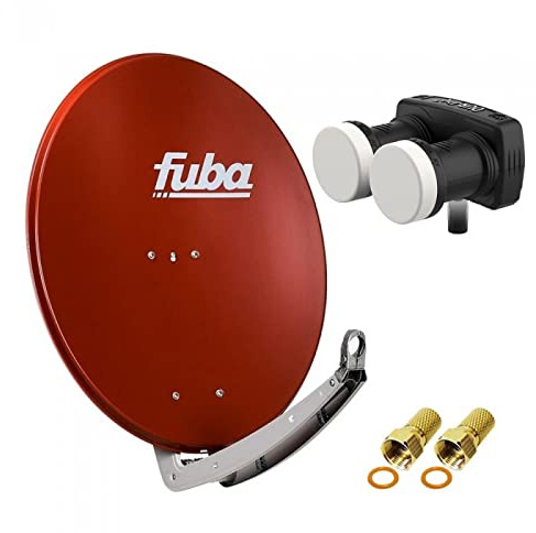 HD Digital Sat Anlage 2 Satelliten Astra/Hotbird - 1 Teilnehmer | Fuba DAA780R Sat Schüssel 78cm Ziegelrot + DUR-line MB6-US Monoblock Single LNB 6° (DVB-S2, HDTV, 4K/8K, 3D) + 2xF-Stecker vergoldet