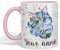 Vixar Personalised with Your Text Blue Cat Kitten Feline Watercolour Art Coloured Ceramic Mug Cup Gift 330ml 11oz Custom Work Office Tea Coffee (Pink)