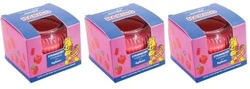 HARIBO 3 Stück Duftkerzen im Glas Strawberry/Erdbeere/Gummibärchen/Geschenkidee/Geschenkset/Geschenkbox / 85g / 20h Brenndauer