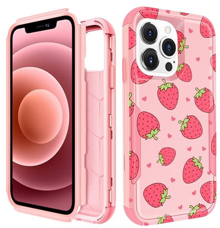 Pegmode for iPhone 12 Pro Case - Heavy Duty Protective Designer Strawberry Cute Cartoon Hard Shockproof Bumper Phone Cases for 12Pro for Girly Women Men Girls Boys Teens