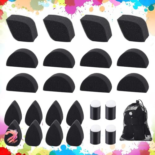 NICENEEDED 24 Uds Kit de Esponjas de Pintura Facial, Esponjas para Pintura Corporal, Esponjas Faciales Redondas Ovaladas de Media Luna, Suministros de Pintura Facial de Alta Densidad