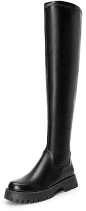 DREAM PAIRS Donna Stivali Alti Classici Donna Stivali sopra Il Ginocchio con Cerniera Laterale,Size 37,Nero-Pu,SDOB2408W