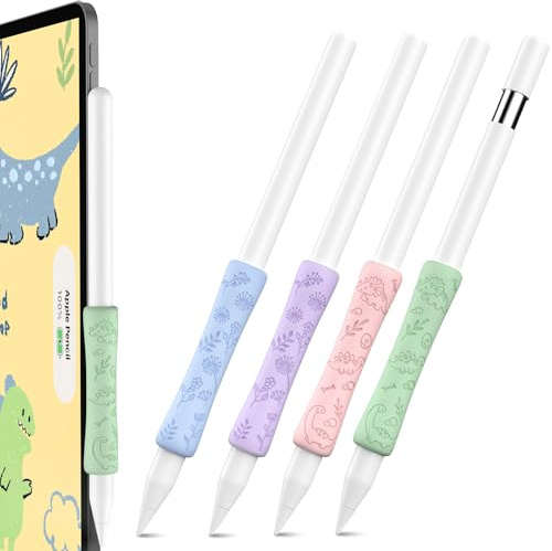 4 Pack Cute Silicone Grips for Apple Pencil 2nd/USB-C/Pro, Ergonomic iPencil Grip Multicolor Anti-Slip Covers (Blue/Purple/Pink/Green)