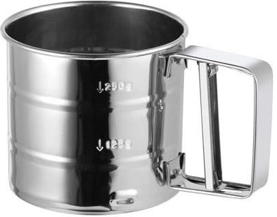 FHISKUNYU Edelstahl-Sieb für Mehl & Puderzucker 250 g – Einhändige Küchenhilfe zum schnellen Sieben, rostfrei und leicht zu reinigen