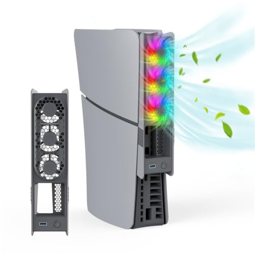Ventilador RGB para PS5 Pro, accesorios de refrigeración eficientes con 3 ventiladores, ventilador silencioso con velocidad ajustable, puerto USB 3.0, ventilador para PS5 Pro/PS5 Slim Disc/Digital