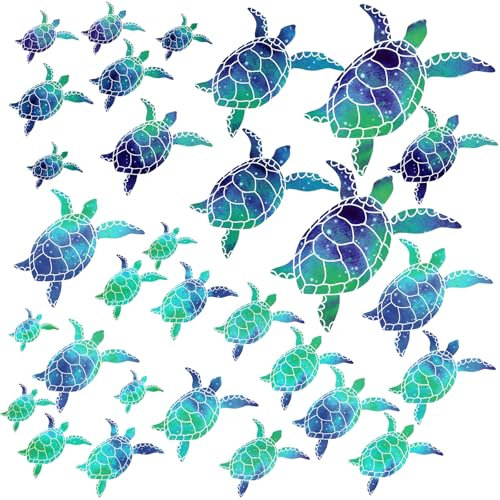 MBAIYO 30Pcs Meeresschildkröten Wandaufkleber unter dem Meer, Blaue Unterwasser-Schildkröten Vinyl Wandtattoo Wasserdichte Wanddekoration Dekoration für Zuhause Badezimmer Wohnzimmer Wand Kinderzimmer