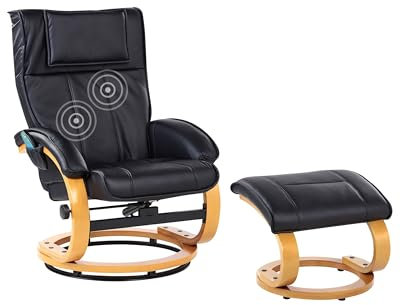 Beliani Massagesessel mit Heizfunktion Timer und Fußhocker Kunstleder schwarz Majestic