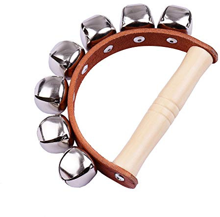 Handbell Tamburin Hand Jingle Glocken Holz Handschlitten Bells Schulschktell Ring Glocken Schlaginstrument Instrument (M)