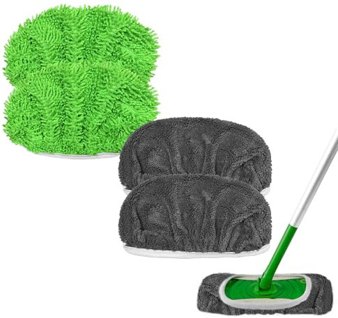 Nazapher 4 Pack Reusable Microfiber Mop Pads Fit for Flash Speed Mop, Washable Wet & Dry Refill Pads for Floor Cleaners, Ideal for Hardwood, Tile & Laminate Floors (Green and Grey)