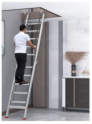 Bunk Bed Ladder With Handrail & 18cm Wide Tread, Non-Slip Safety Escape Ladder for Window Well/Basement/Attic, Compact Bedside Climbing Ladder(9 STEP H-275cm)