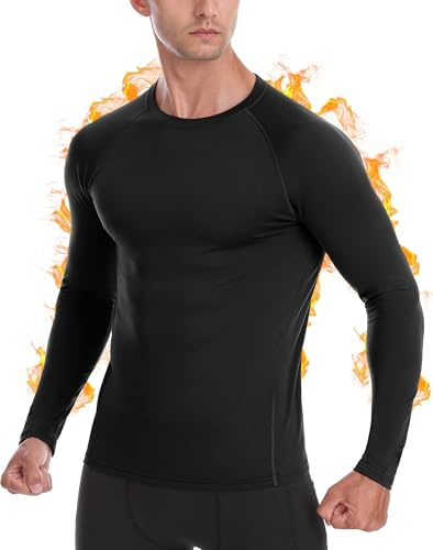 Roadbox Men's Thermal Top Long Sleeve, Fleece Lined Compression Shirts, Warm Sports Base Layer Undershirt for Winter Outdoor