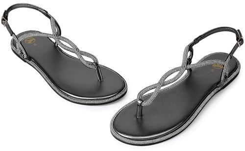 festooning Womens Flat Sandals Summer T-Strap Thong Casual Comfortable Dress Sandals for Women