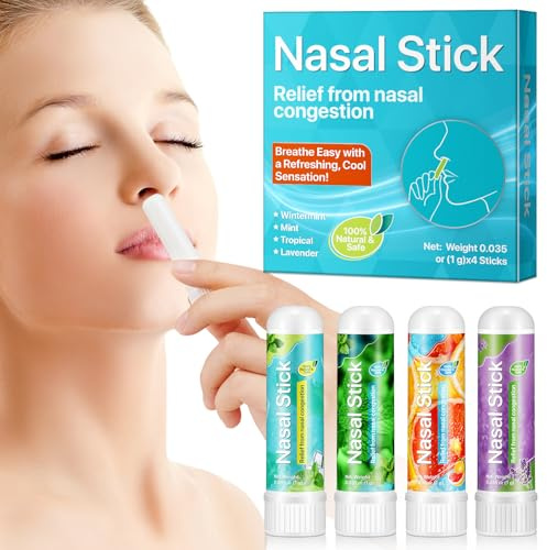 Nasal Stick 4 Pack, Lindert wirksam die tägliche Nasenverstopfung, Verbessert die Atmung und Steigert Den Fokus, angereichert mit natürlicher Minze, Bietet Frische Kühlung Sensation