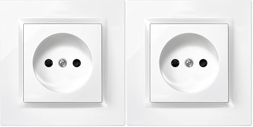 SIMON - Enchufe de Empotrar bipolar, Serie Simon 10, 250V, 10 A, Enchufe de Pared Plano y Fino, Fácil de Instalar, Incluye Marco, Tapa y Mecanismo, Base de Enchufe Hembra Color Blanco (Paquete de 2)