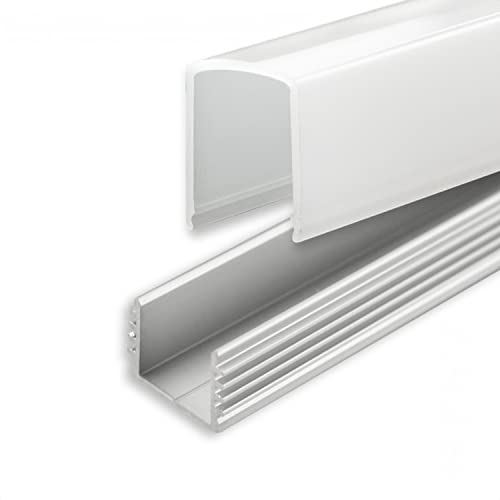 INNOVATE 2m LED Schiene - Aluminium U - Profil - Aluprofil für LED Stripes/Streifen - LED Kanal - ALU Leiste (Alu U-Profil Maxi 12mm - hohe milchige Abdeckung)
