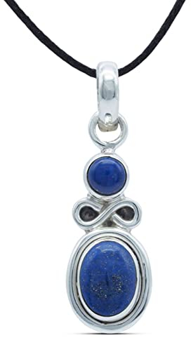 mantraroma Kettenanhänger 925 Silber Lapis Lazuli blauer Stein Edelstein Kettenanhänger Damen Sterling Silber Halskette Anhänger Geschenk (MAH-075-06)