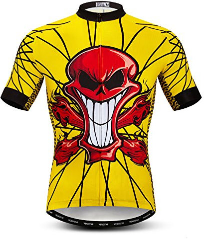 Herren Radtrikot Kurzarm Mountainbike Shirt MTB Top Reißverschlusstasche Reflektierender Totenkopf, a1, L