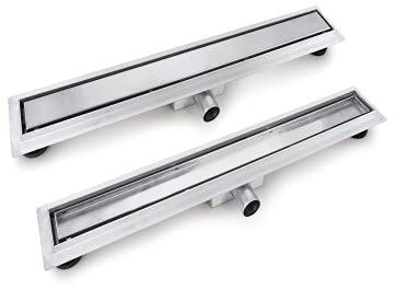 VBChome Caniveau de douche double face de 50 cm - Siphon autonettoyant avec système anti-odeurs - Tailles 50-120 cm - Caniveau d'écoulement pour salle de bain - Très plat - Kit complet