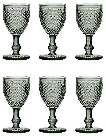 EME Set Copas Cristal Color Gris Tallado en picos de Color. Juego de Copas ideales para Eventos y Decoración. Incluye 6 unidades. Cristal Tallado Resistente.