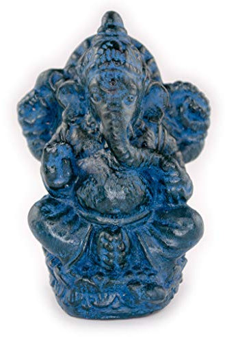 FaHome Ganesha Skulptur Hindu Gottheit Stein Figur Glück Statue Wohnzimmer ca. 12 cm Elefant Blau Massiv