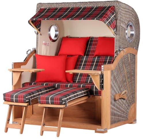 bene living Strandkorb-Set Königssee Teak Bullauge - PE grau - Modell 529 - Liftersystem
