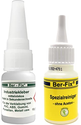 Ber-Fix Industriekleber mittelviskos (100 mPas) 10g leicht dickflüssig + Reiniger universell einsetzbar für Industrie und Heimwerker extra stark für Kunststoff Metall Holz PVC Gummi Keramik