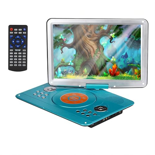YOOHOO Lecteur DVD Portable de 16,9 avec écran LCD HD de 14,1 avec contrôleur Haute résolution Batterie Rechargeable Grand écran Lecteur DVD pour Voiture (Vert)