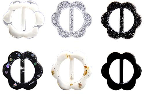 6 Stück 3 cm Kunststoff rund elegant Tee Shirt Clips Harz pflaumenförmige Seide Schal Schnalle Mode T-Shirt Knoten Clip Ring Kleidung Tee Schals Halstücher Clip Ring (Farbe zufällig)